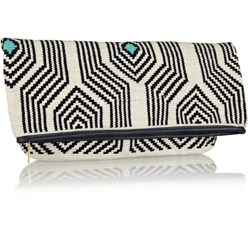 Sophie Anderson Camille Navy Green Natural Clutch - Picture 15 of 15